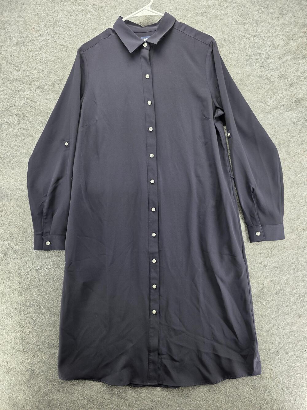 Lands' End Dress Womens M Blue Shirt Dress Long Sleeve Twill Polyester Collared